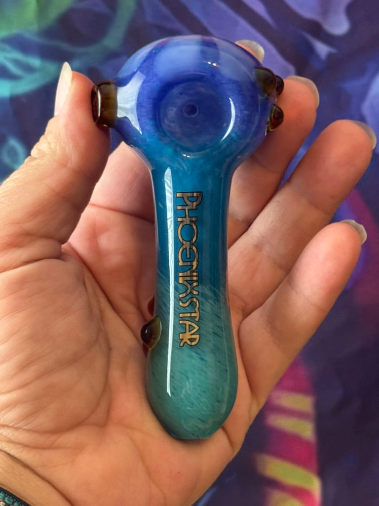 Pipe Glass- Phoenix Star Blue Gradient Hand Pipe - Flower Design