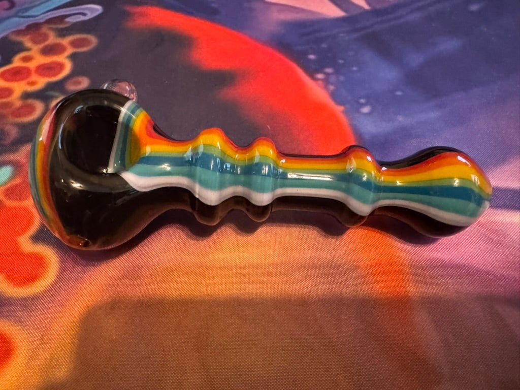 Pipe Glass - Phoenix Star Rainbow Wave Hand Pipe - Black Accent Design