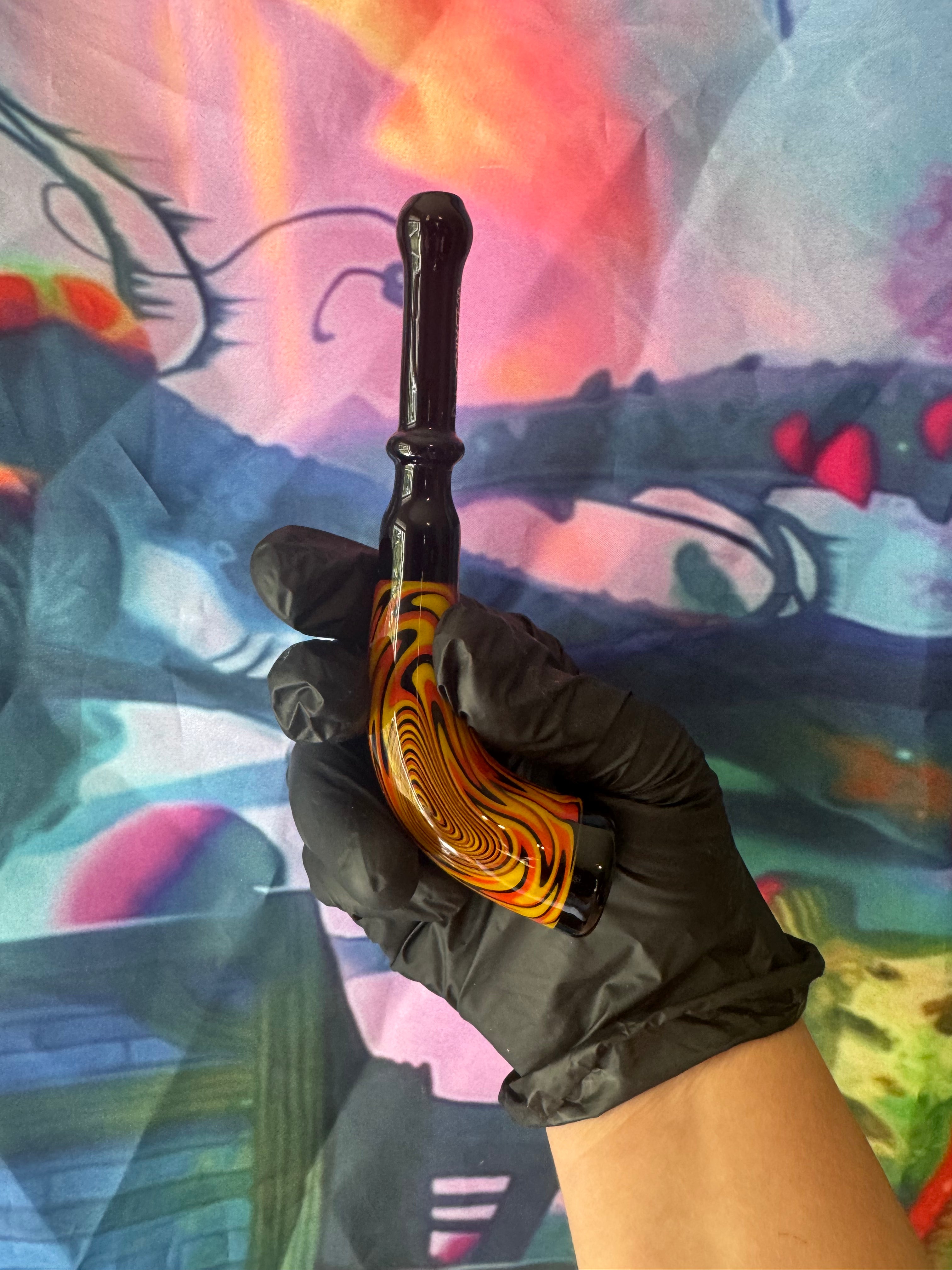Glass Pipe- Phoenix Star-Sherlock Pipe- Glass Sherlock Pipe – Black & Orange Swirl