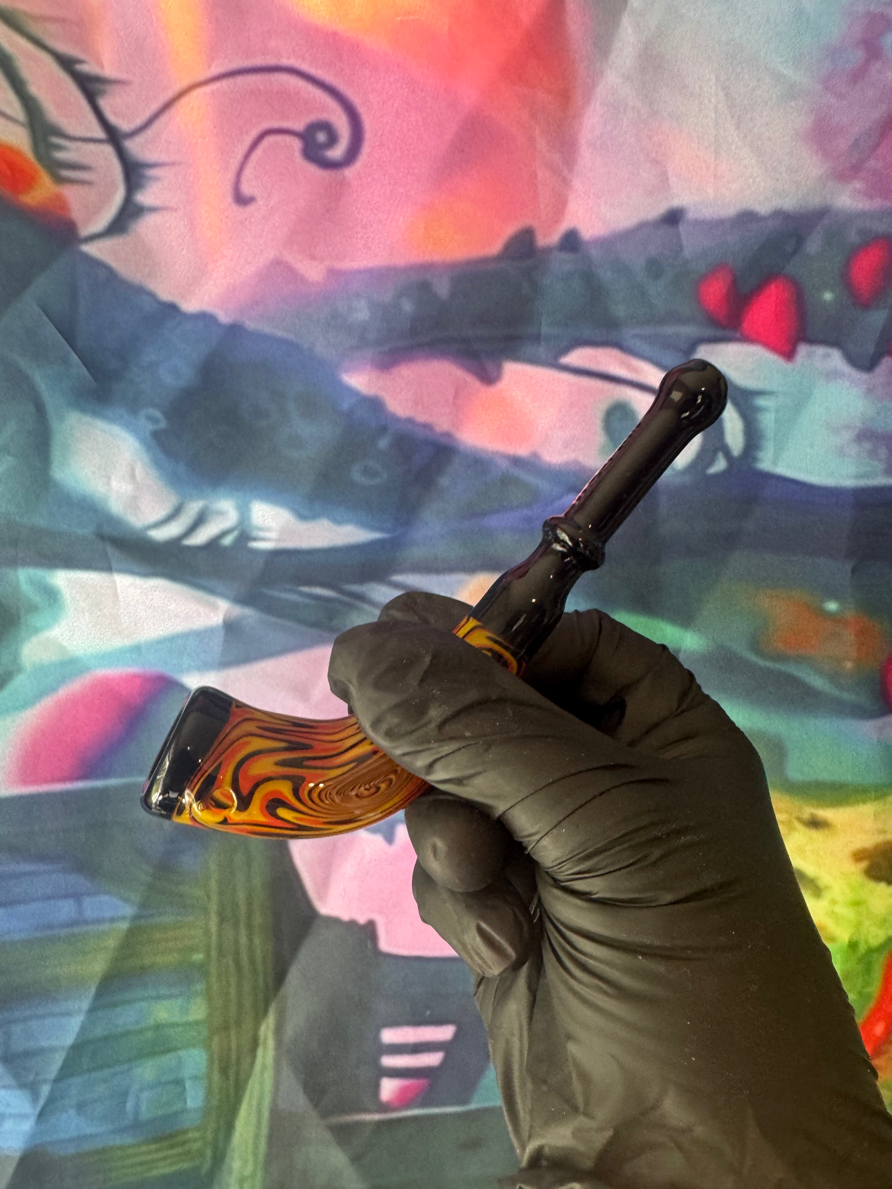 Glass Pipe- Phoenix Star-Sherlock Pipe- Glass Sherlock Pipe – Black & Orange Swirl